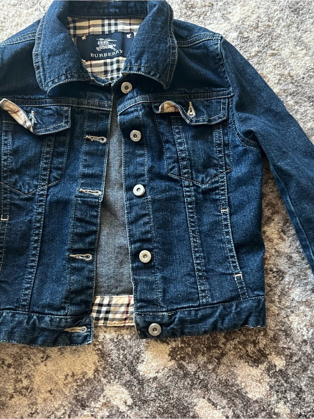 Burberry Kids Dark Blue Denim Jacket with Check Lining